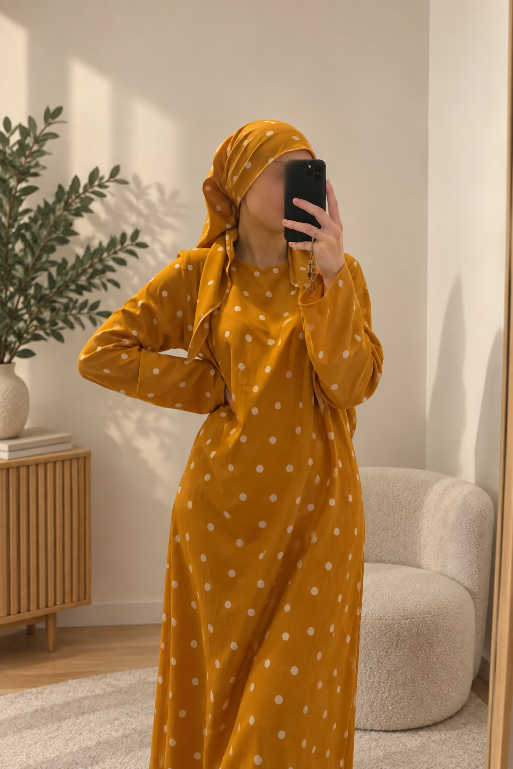 Robe longue à pois moutarde 🏵️