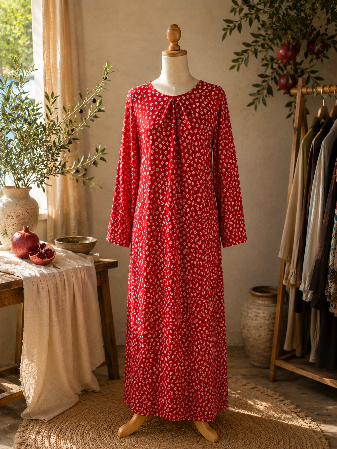 Robe longue satiné rouge à fleurs 🌹