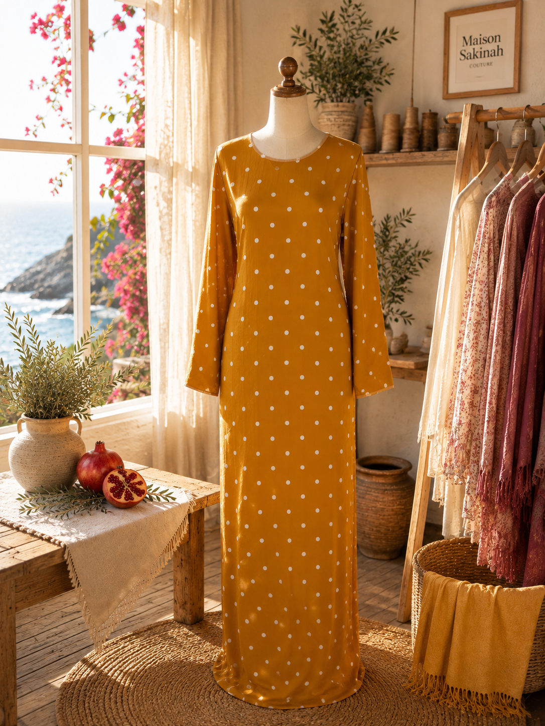 Robe longue à pois moutarde 🏵️