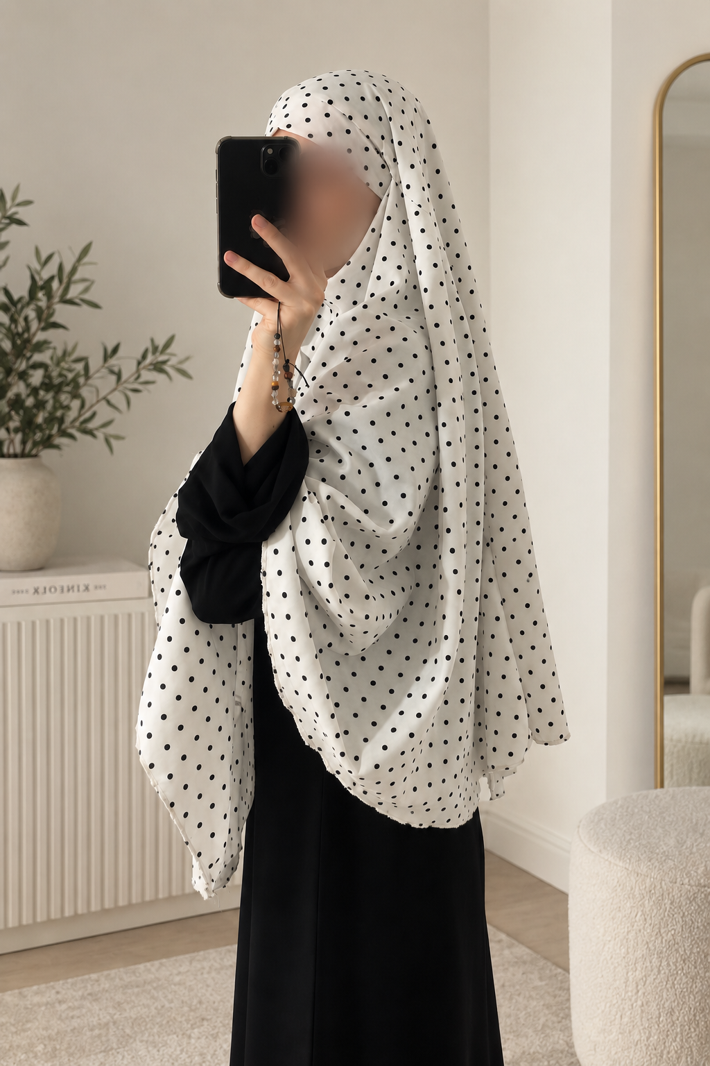 Khimar blanc à pois noir ♠️