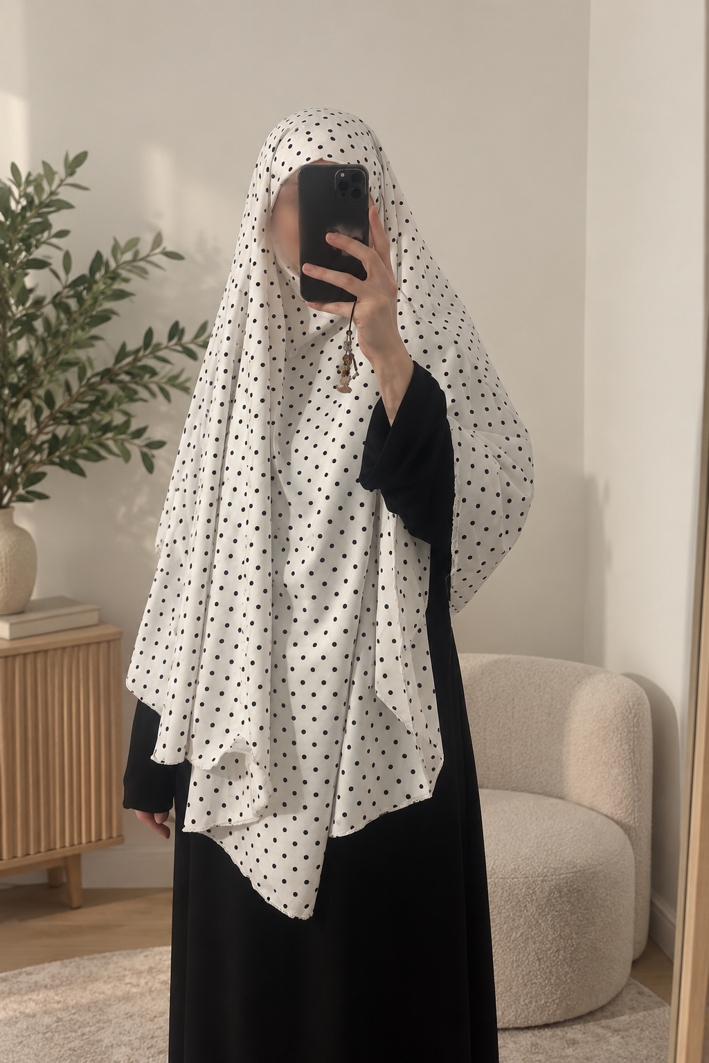 Khimar blanc à pois noir ♠️