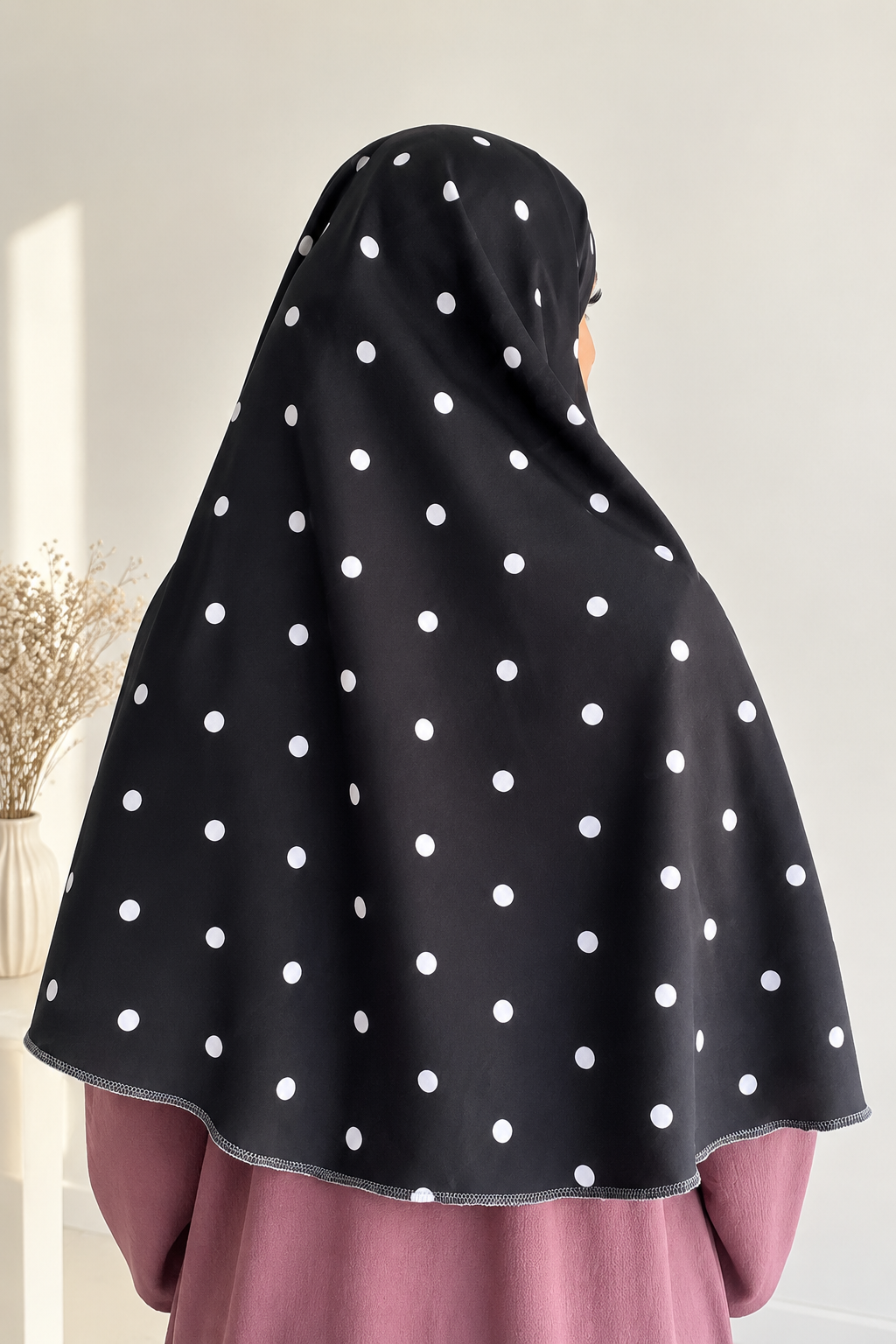 Khimar noir à pois blanc