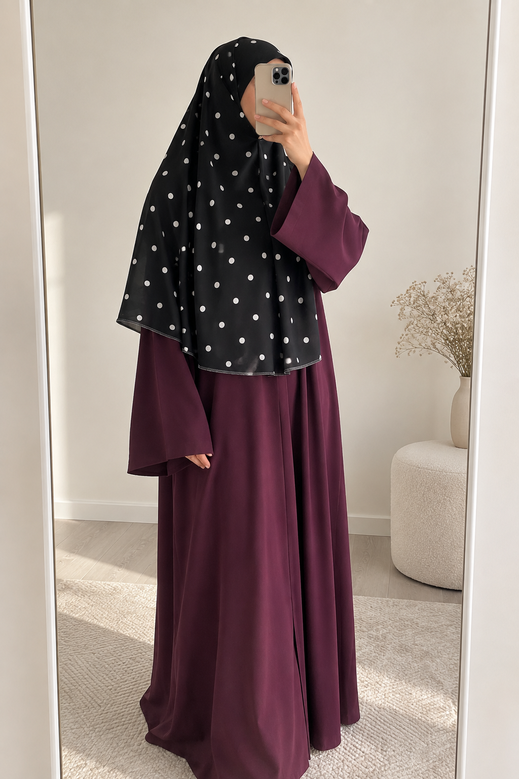 Khimar noir à pois blanc